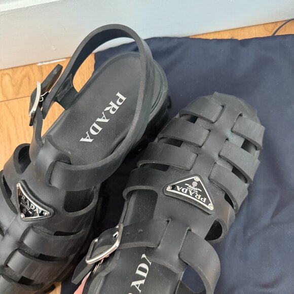 Prada Monolith Platform Sandals Black Strappy Cage Vamp Foam Rubber Sz 38 - Picture 11 of 11
